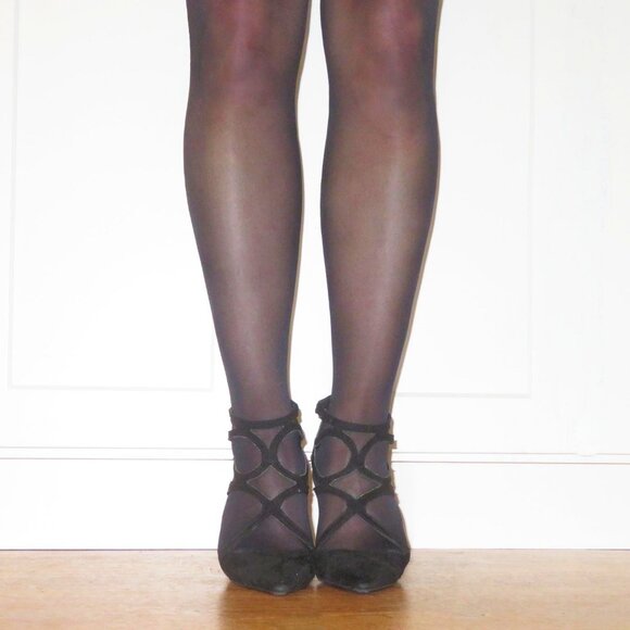 USED Jessica Simpson Pamira Black Caged Stiletto Suede Pump Strappy Heels US 8.5 - Picture 8 of 15